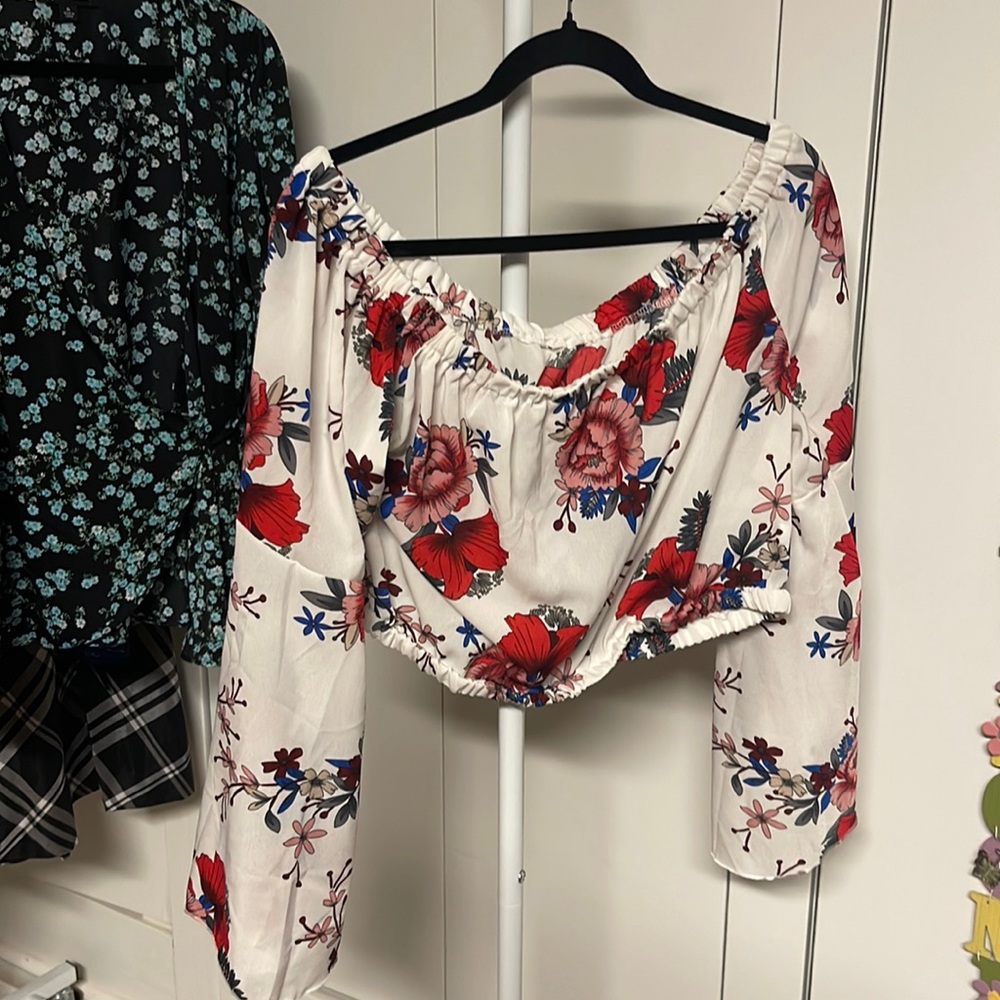 Off the shoulder crop with bell sleeves